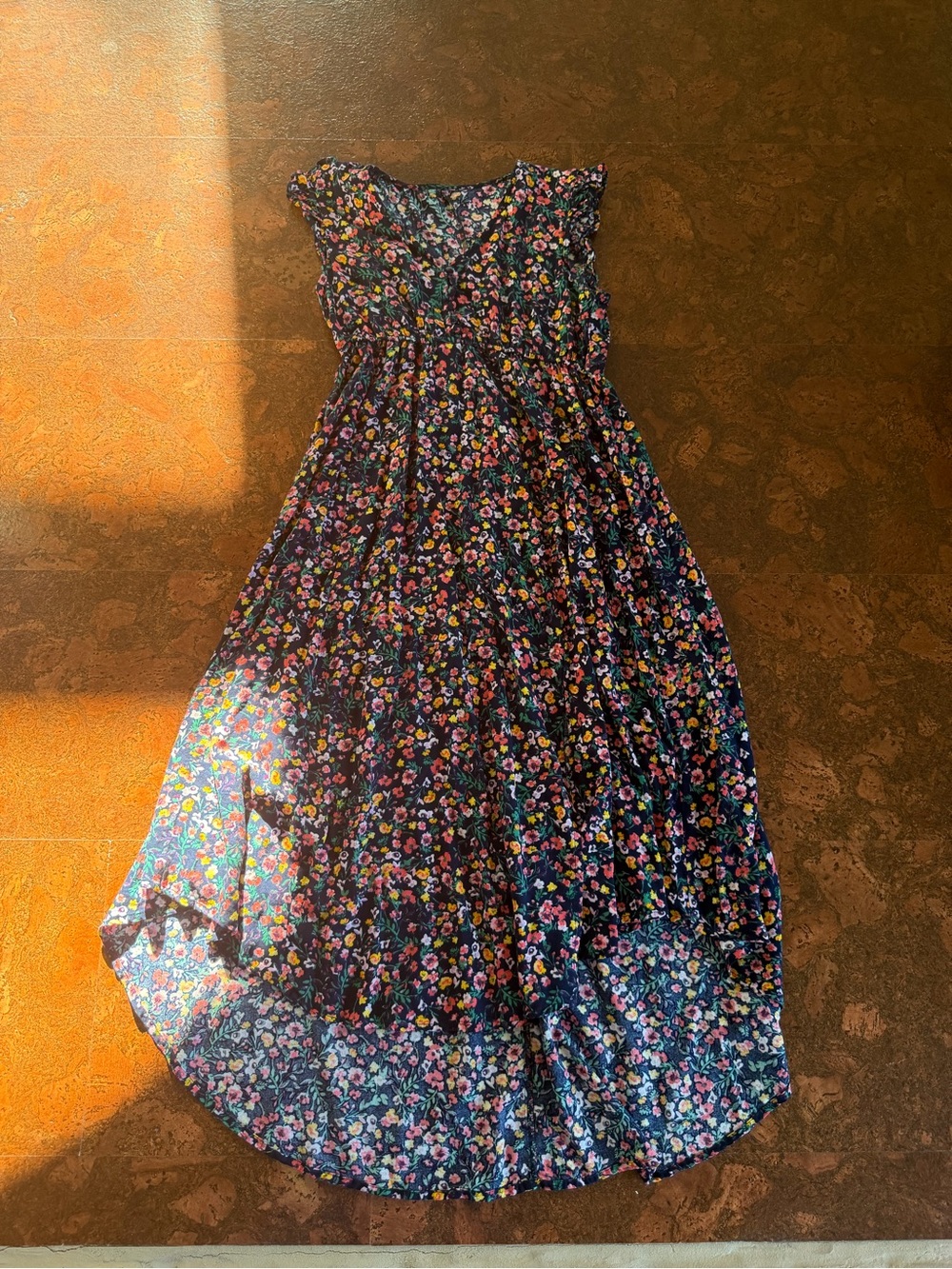Floral V-Neck High-Low Maxi Dress - Black Floral - Picture 5 of 8